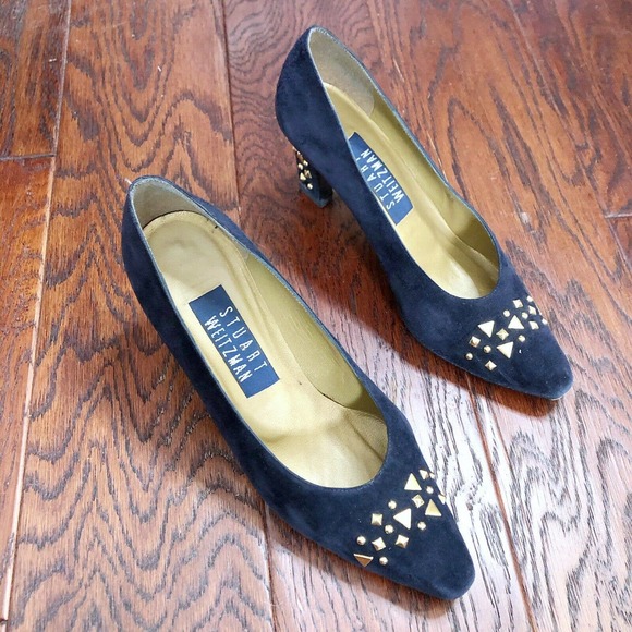 Stuart Weitzman Shoes - Vintage 80's Stuart Weitzman Blue Suede Heels